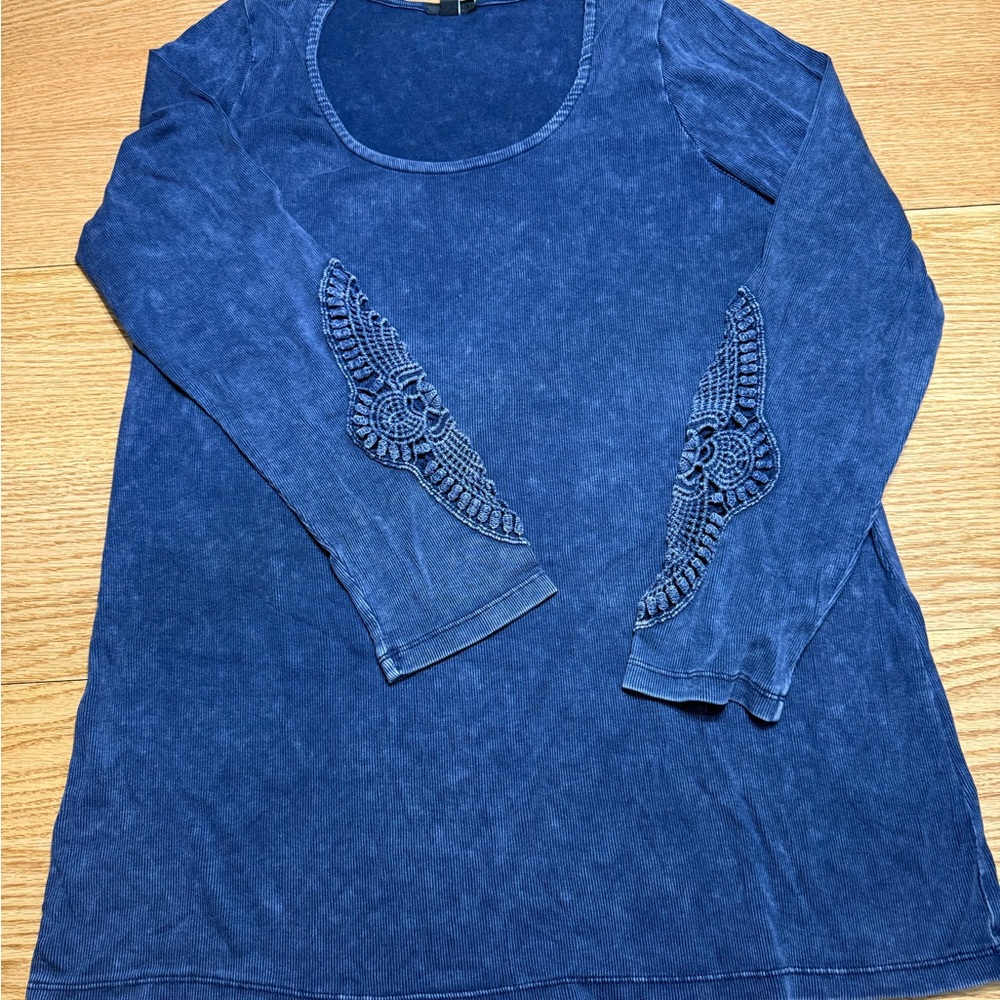 Torrid Blue Long Sleeve Top with Crochet Detail